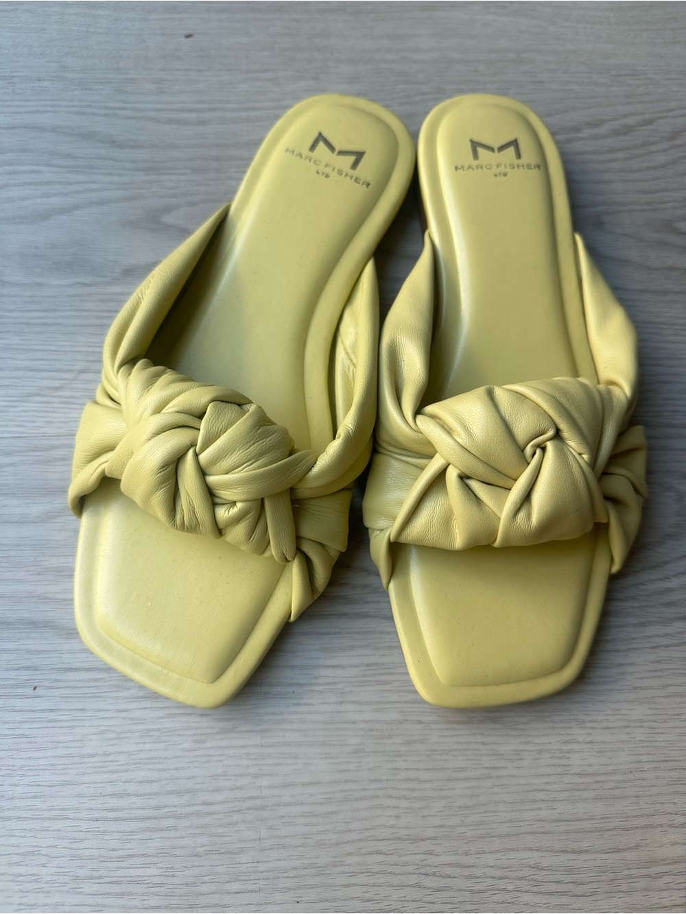 Marc Fisher Pale Yellow Knotted Slide Mules